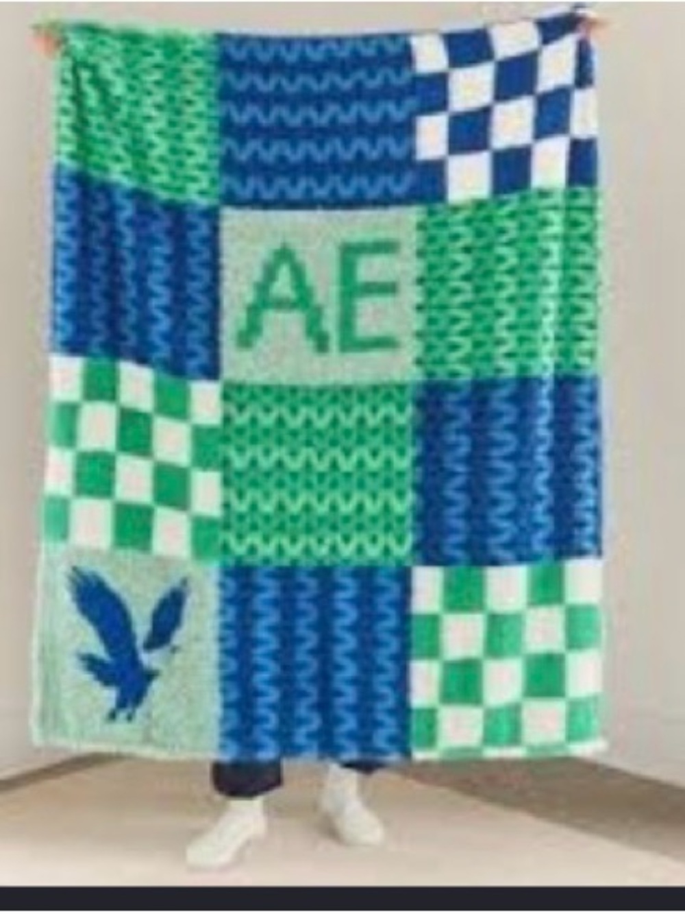American Eagle Outfitters Blue and Green Patchwork Throw Blanket